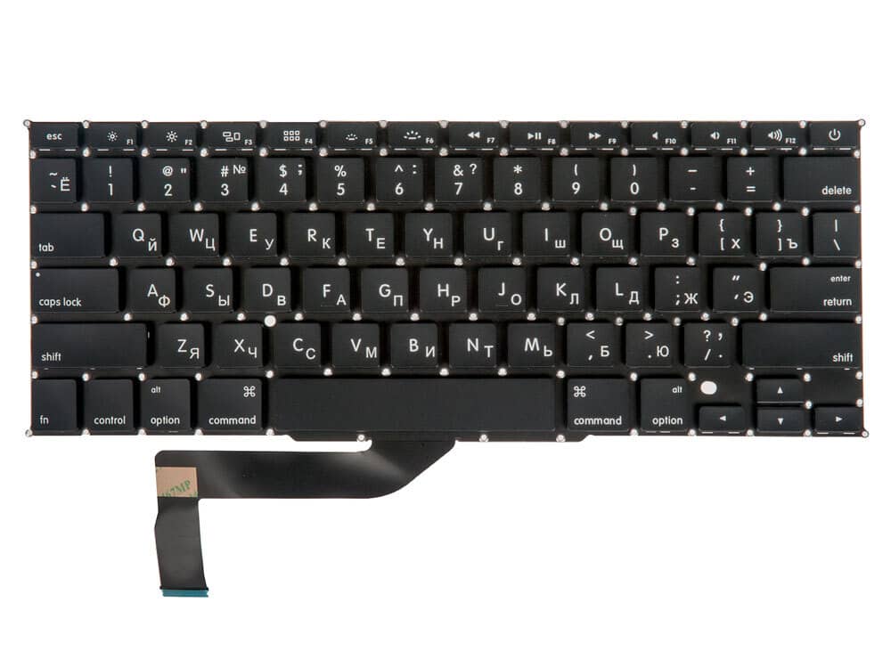 Клавиатура MacBook Pro 15 Retina A1398 Mid 2012 - Mid 2015 прямой Enter US с русской гравировкой / AA