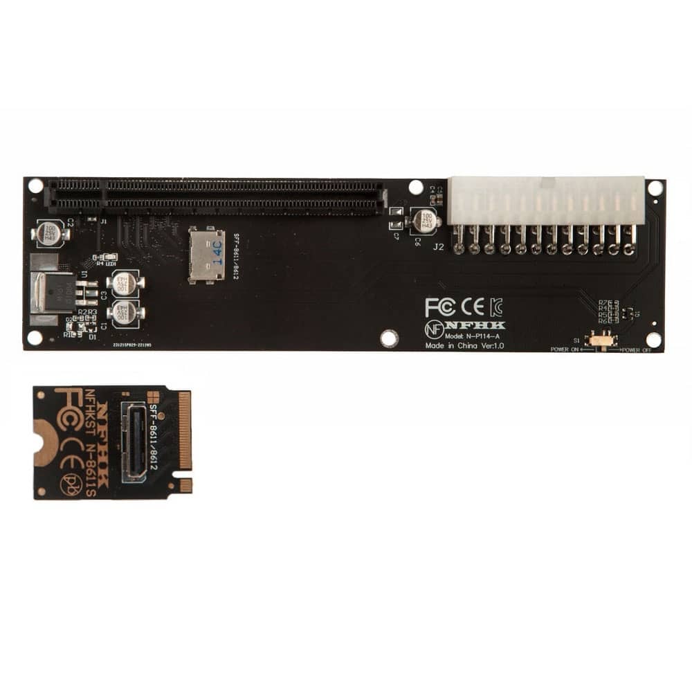 Переходник для SFF-8612 Oculink в M.2 NVMe eGPU + плата с доп питанием и разъемом PCIe x16 и SFF-8611 + кабель данных / NFHK N-8611S N-P114-A