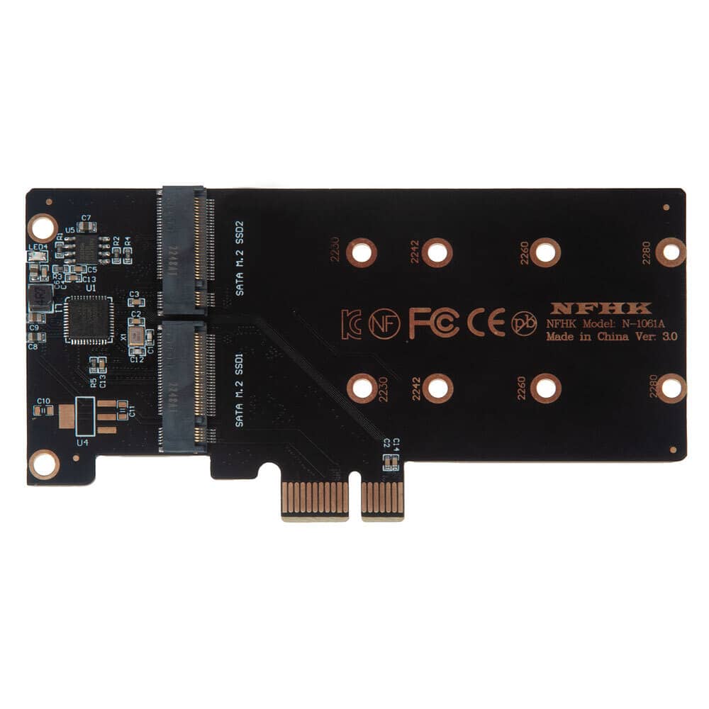 Плата расширения на 2 порта SSD M.2 SATA в разъем PCIe x1 / NFHK N-1061A-4U