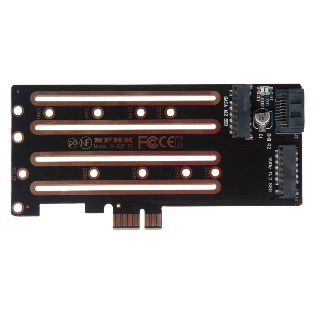 Плата расширения для SSD M.2 SATA / M.2 NVMe / SATA3 data в разъем PCIe x1 / NFHK N-X1P-2U