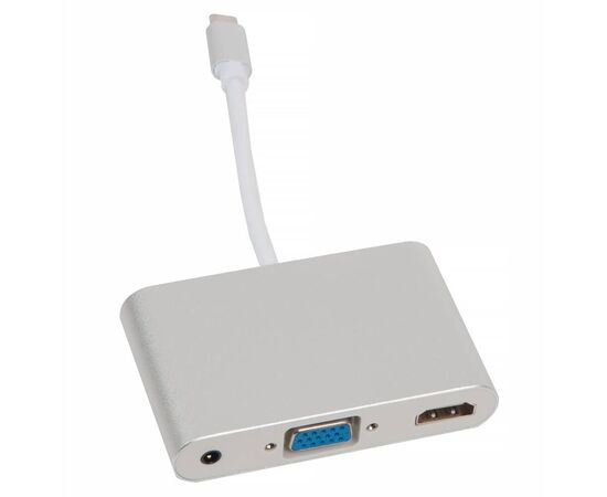 Адаптер HUB многопортовый USB-C ↔ 1x HDMI 2.0, 1x VGA, 1x AUX Jack 3.5 / серебристый