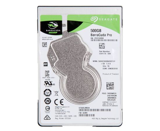 Жесткий диск HDD 2.5 SATA3 Seagate Barracuda Pro Laptop Thin 500Gb 7200rpm 128Mb ST500LM034