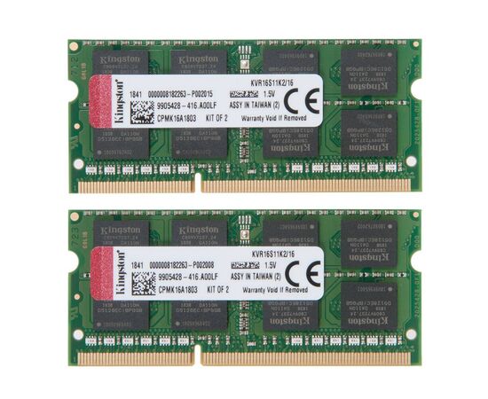 Оперативная память SO-DIMM DDR3 Kingston 16Gb kit 2x8GB PC-12800 - 1600MHz KVR16S11K2/16, изображение 2