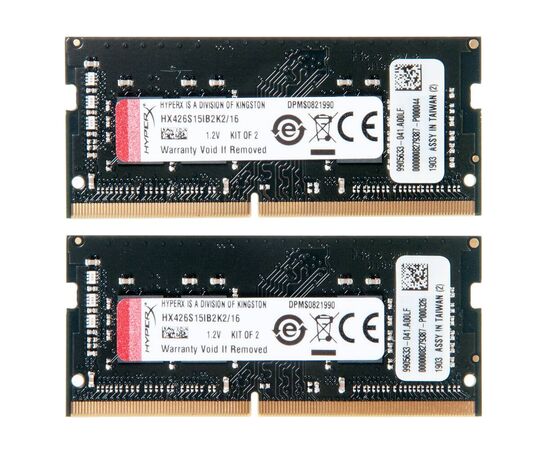 Оперативная память SO-DIMM DDR4 Kingston HyperX Impact 16Gb Kit 2x8Gb PC-21300 - 2666MHz HX426S15IB2K2/16, изображение 2