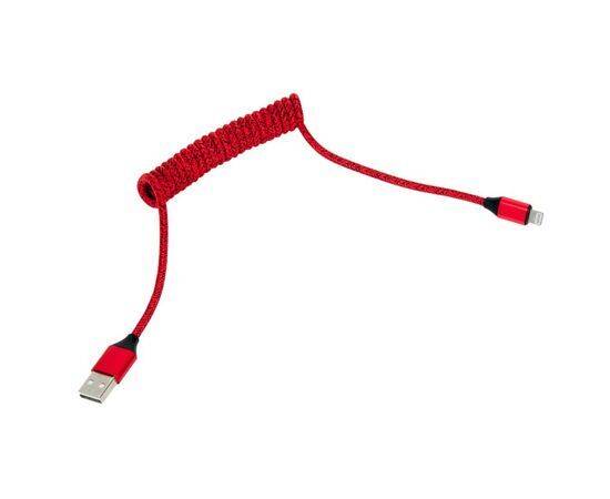 Кабель спиральный Lightning ↔ USB / красный / 1m
