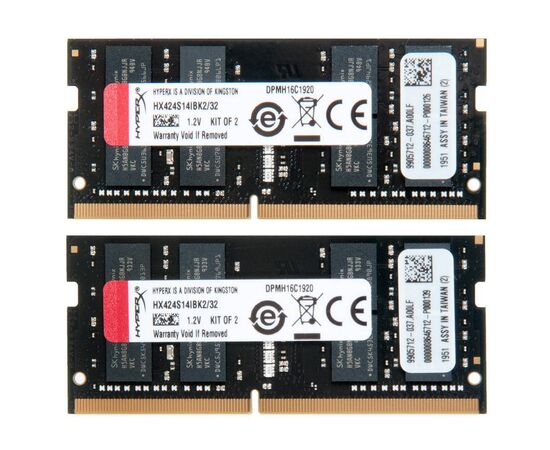 Оперативная память SO-DIMM DDR4 Kingston HyperX Impact 32Gb Kit 2x16Gb PC4-19200 - 2400MHz HX424S14IBK2/32, изображение 2