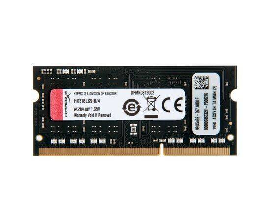 Оперативная память SO-DIMM DDR3 Kingston 4Gb PC-12800 - 1600MHz HX316LS9IB/4, изображение 2