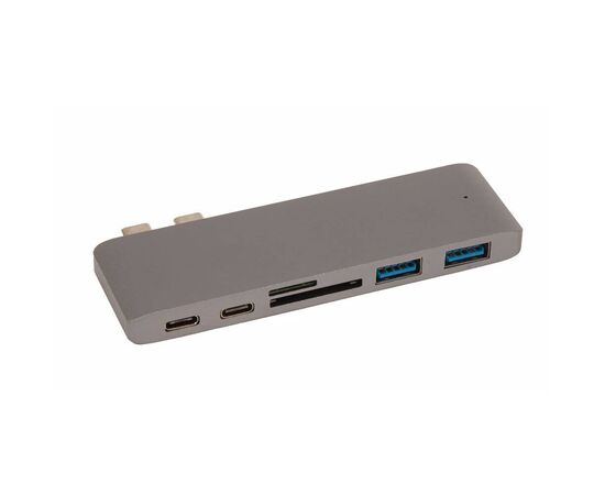 Адаптер HUB многопортовый 2x USB-C ↔ 2x USB 3.1, 2x USB-C, SD, Micro SD / серый