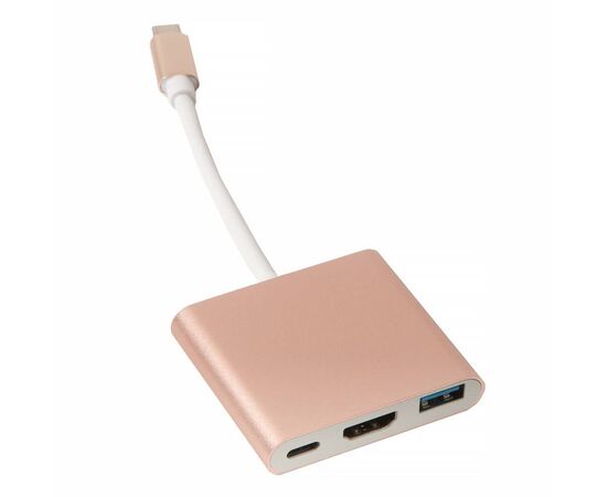 Адаптер HUB многопортовый USB-C ↔ 1x USB 3.1, 1x USB-C, 1x HDMI 2.1 4K / розовое золото