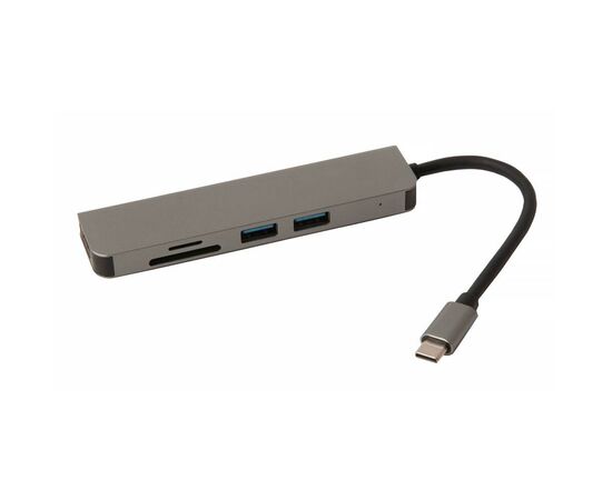 Адаптер HUB многопортовый USB-C ↔ 2x USB 3.1, 1x TF, 1x SD, 1x HDMI 2.0 / серебристый