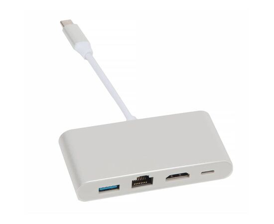 Адаптер HUB многопортовый USB-C ↔ 1x USB 3.1, 1x USB-C, 1x HDMI 2.1, RJ45 / серебристый
