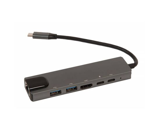Адаптер HUB многопортовый USB-C ↔ 2x USB 3.1, 2x USB-C, 1x HDMI 2.1, RJ45 / серый
