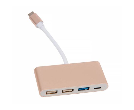 Адаптер HUB многопортовый USB-C ↔ 1x USB 2.0,  2x USB 3.1, 1x USB-C / золотой