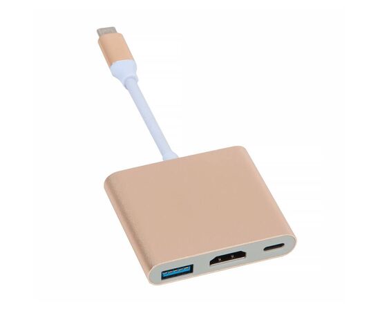 Адаптер HUB многопортовый USB-C ↔ 1x USB 3.1, 1x USB-C, 1x HDMI 2.0 / золотой