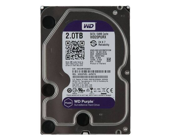 Жесткий диск HDD 3.5 SATA3 Western Digital Purple 2Tb 6Gb/s 5400rpm 64Mb WD20PURX