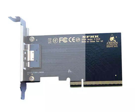 Плата расширения на 2 порта SFF-8654 в разъем PCIe x8 / NFHK N-R11B W54A-2U / внешний