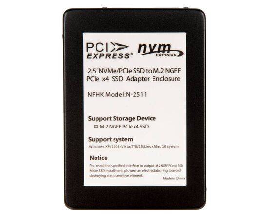 Внешний корпус для SSD M.2 NVMe с разъемом 2.5 U.2 SFF-8639 / NFHK N-2511, изображение 3