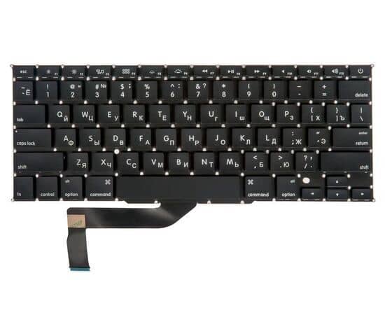 Клавиатура MacBook Pro 15 Retina A1398 Mid 2012 - Mid 2015 прямой Enter US с русской гравировкой / AA