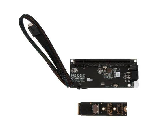 Переходник для SFF-8612 Oculink в M.2 NVMe eGPU + плата с доп питанием и разъемом PCIe x16 и SFF-8611 + кабель данных / NFHK N-8611Y-A N-PU03